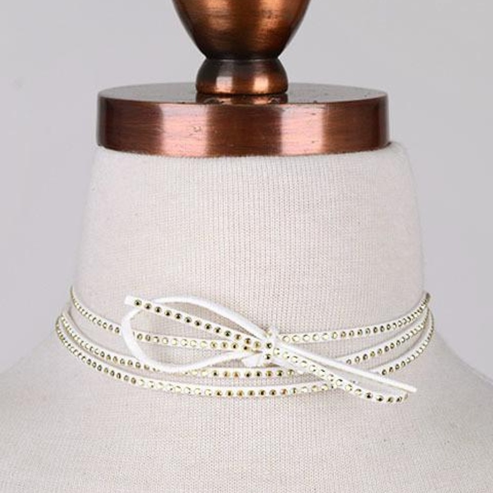 Thin Rhinestone Studded Wrap Choker